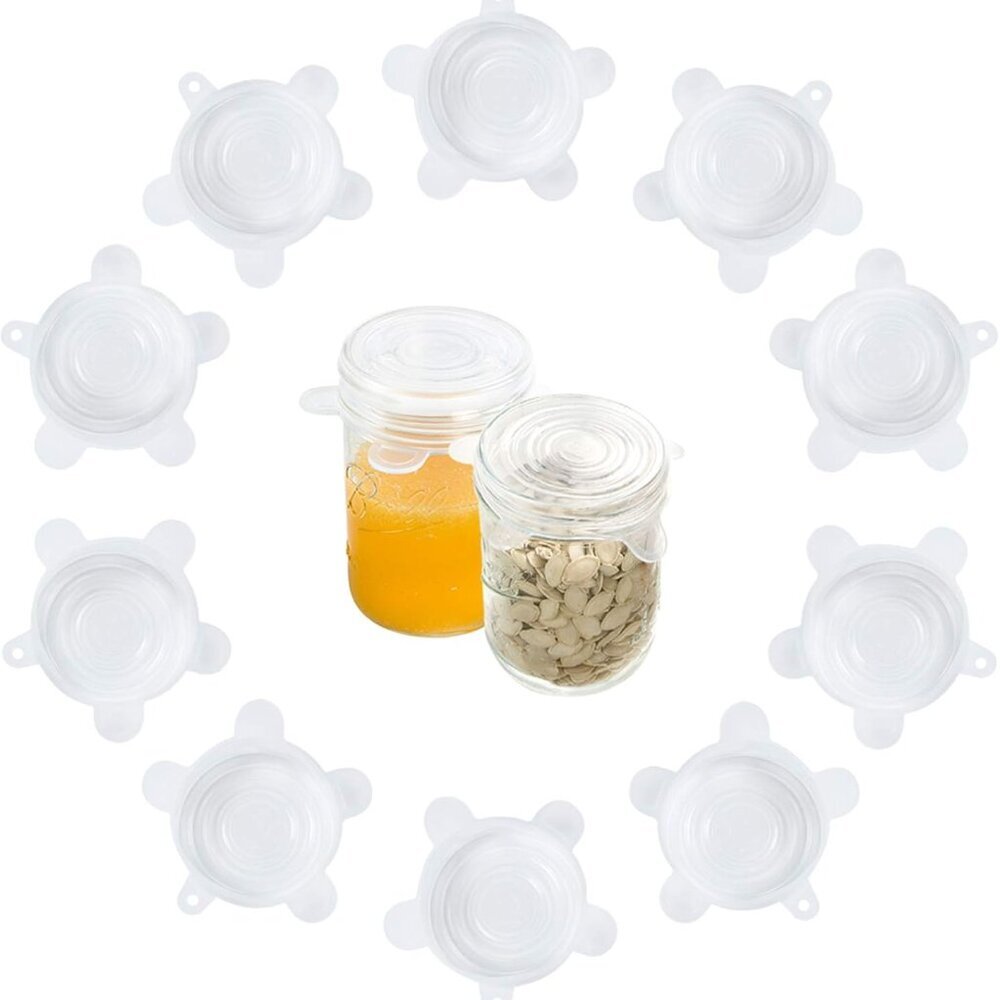 Silicone Stretch Lids 10 Pack for Regular and Wide Mouth Mason Jar, Reusable Sil